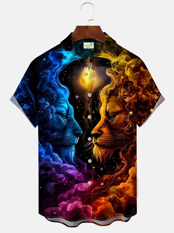 Alohadaddy Animal Lion Fluorescent Pocket Button Casual Short Sleeve Shirt