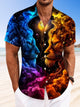 Camisa informal de manga corta con botones y bolsillo fluorescente con diseño de león y animal de Alohadaddy