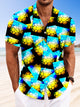 Camisa informal de manga corta con botones y bolsillo con estampado geométrico 3D fluorescente de Alohadaddy