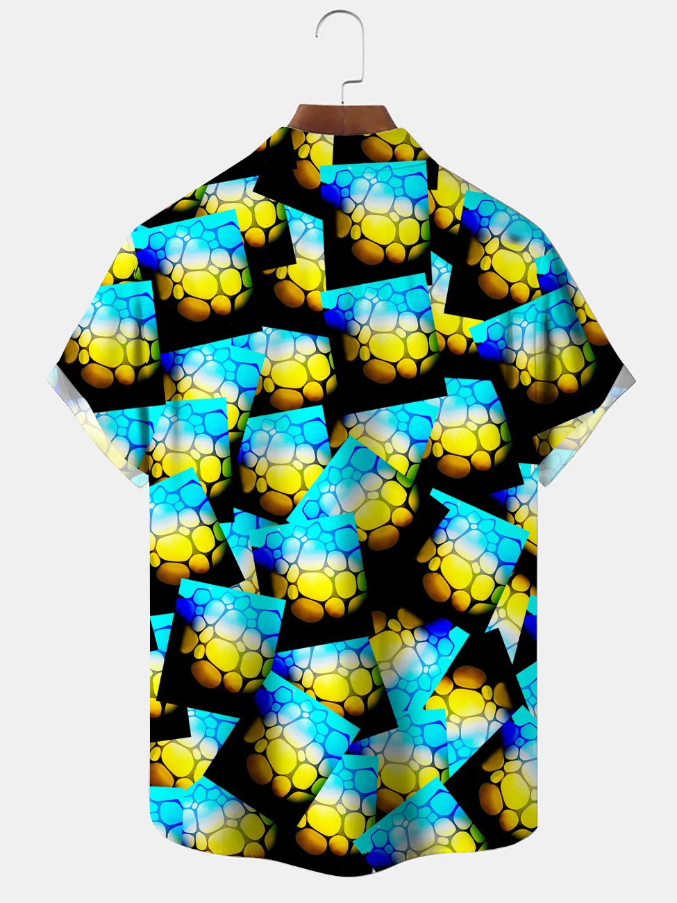 Alohadaddy Fluorescent 3D Geometric Pattern Pocket Button Casual Short Sleeve Shirt