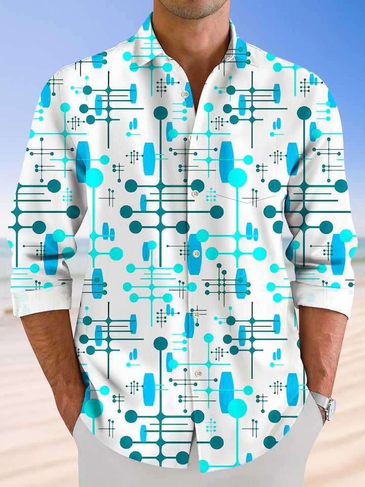 Alohadaddy Geometric Fluorescent Pocket Button Casual Long Sleeve Shirt