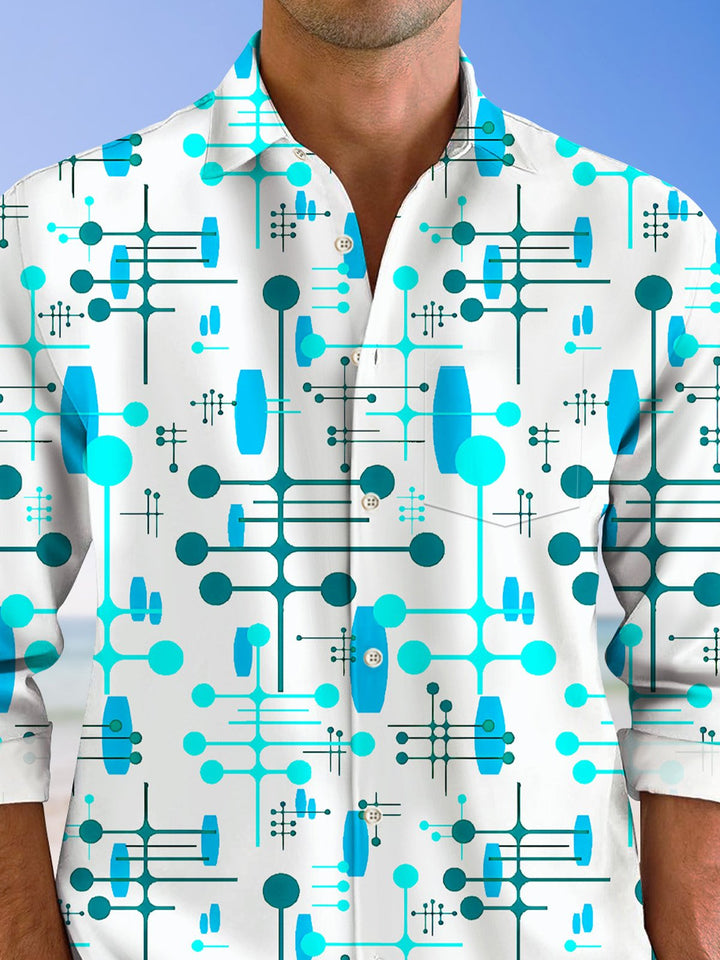 Alohadaddy Geometric Fluorescent Pocket Button Casual Long Sleeve Shirt