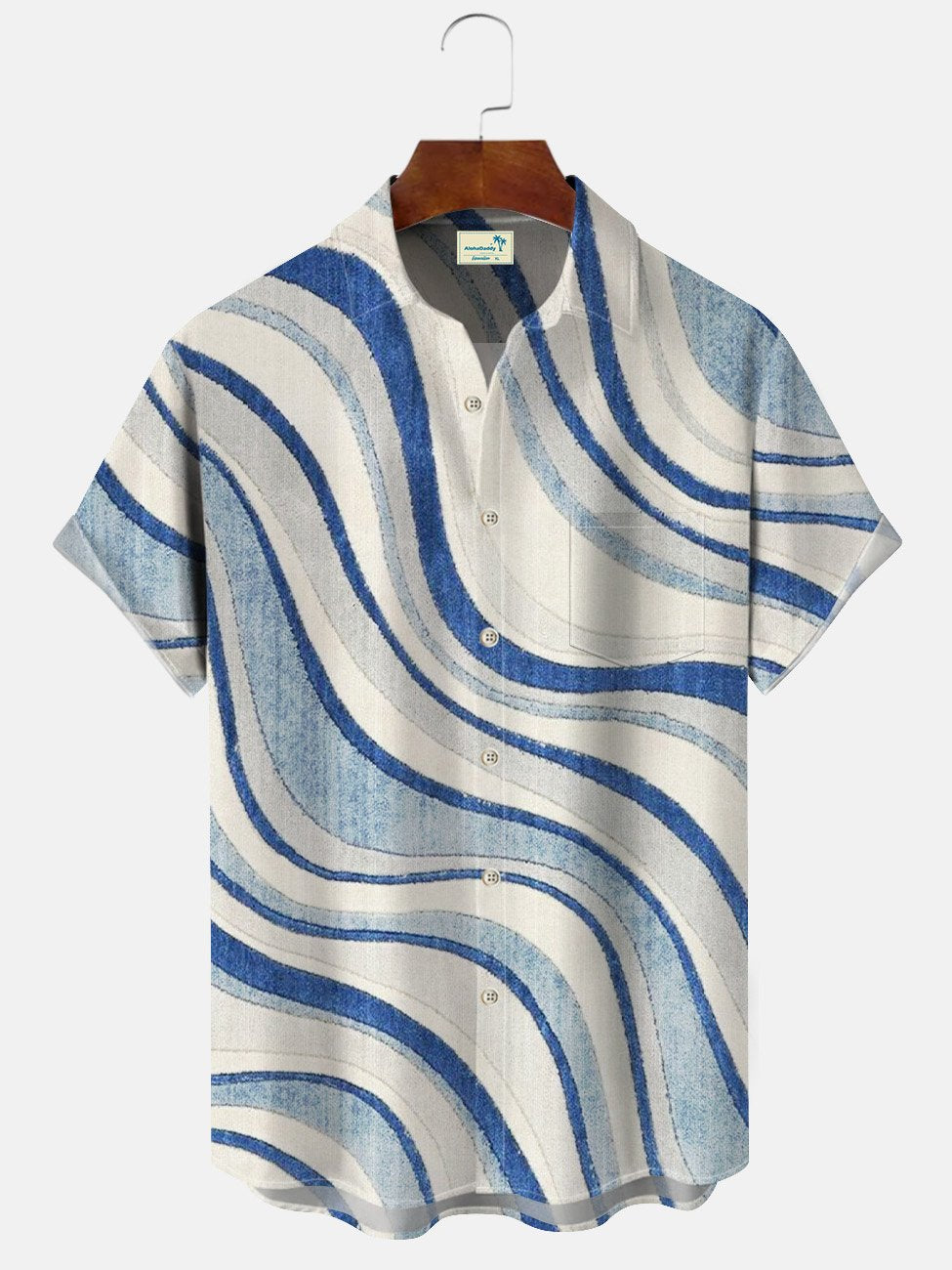Camisa casual de manga corta con bolsillo abotonado y rayas geométricas con estampado étnico J de Alohadaddy