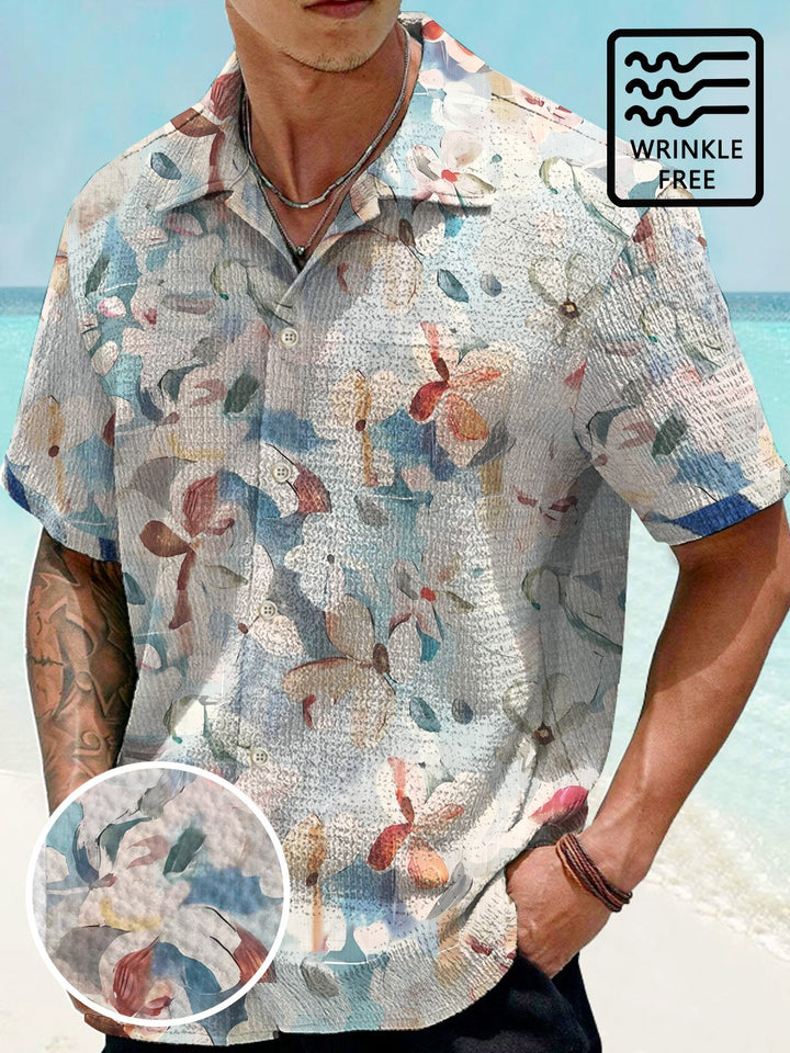 Camisa informal de manga corta con bolsillos y botones con diseño de plantas y flores de Alohadaddy