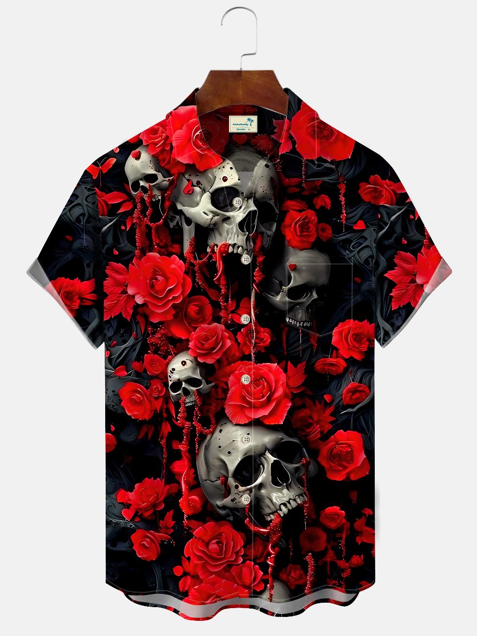Chemise décontractée à manches courtes avec poche et boutons en forme de crâne rose Alohadaddy