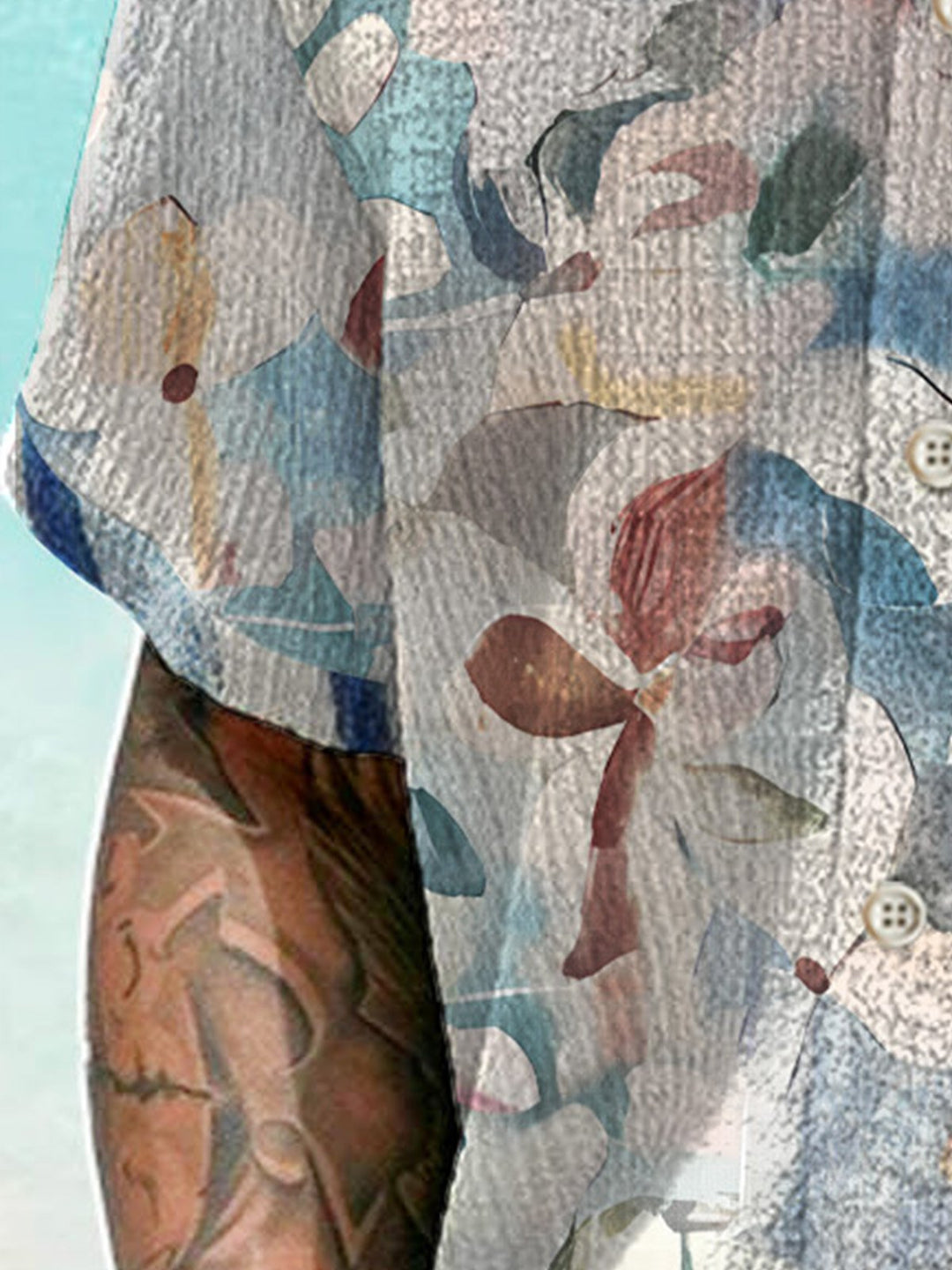 Camisa informal de manga corta con bolsillos y botones con diseño de plantas y flores de Alohadaddy
