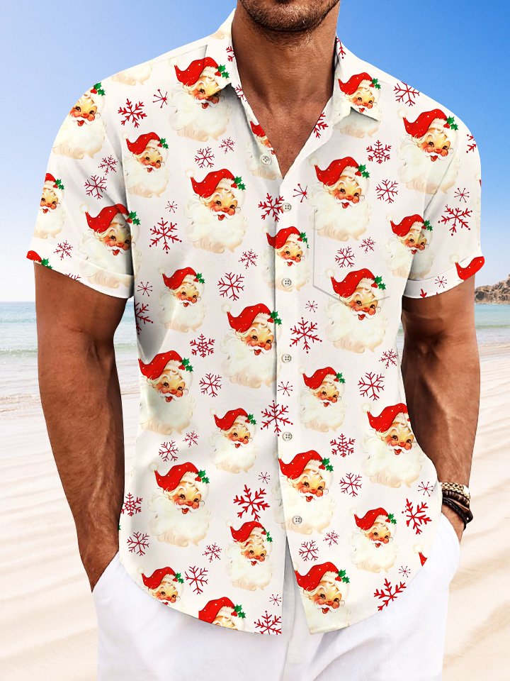 Chemise décontractée à manches courtes avec poche et boutons de Père Noël de Alohadaddy
