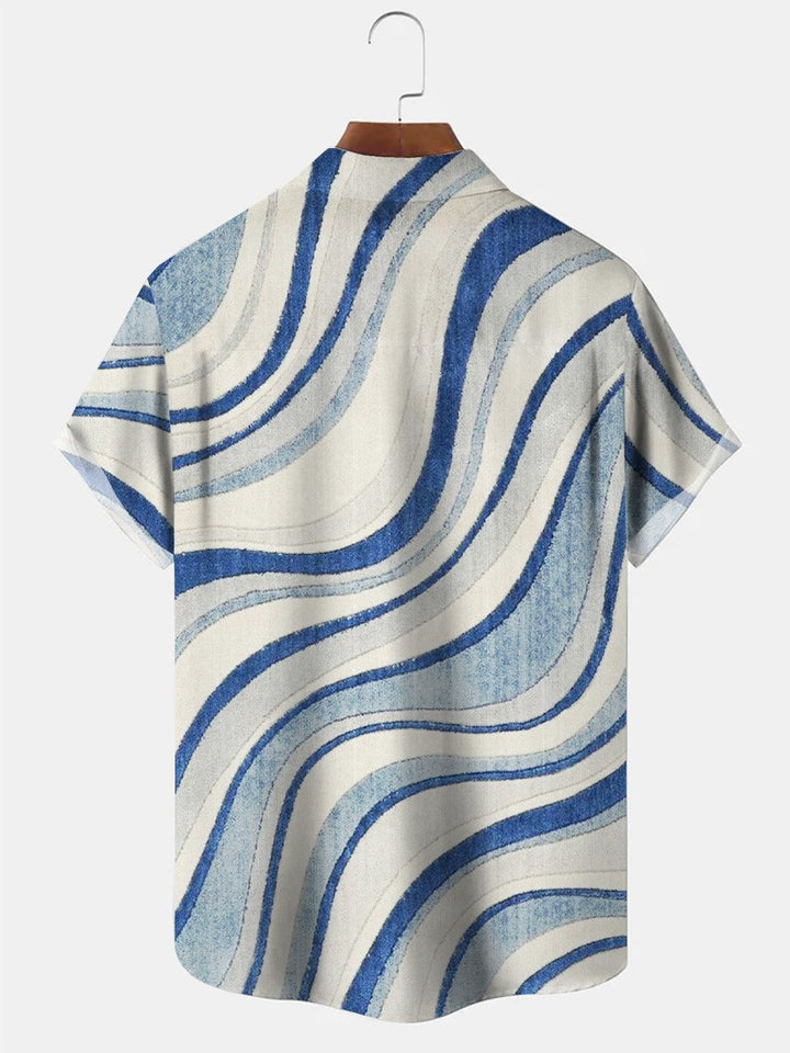 Camisa casual de manga corta con bolsillo abotonado y rayas geométricas con estampado étnico J de Alohadaddy