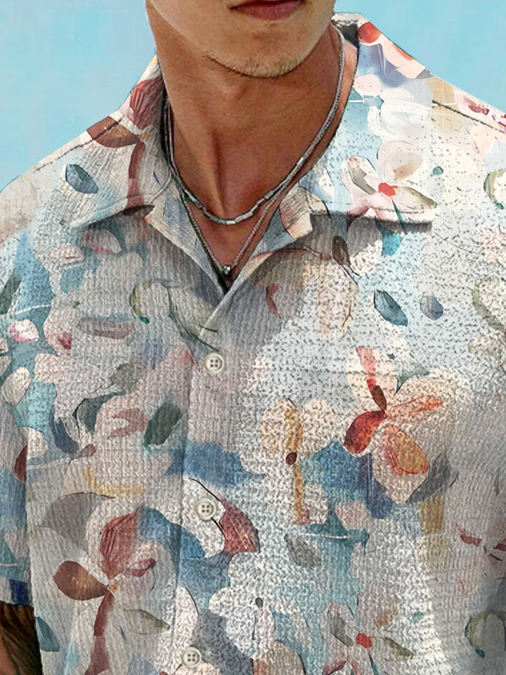 Camisa informal de manga corta con bolsillos y botones con diseño de plantas y flores de Alohadaddy