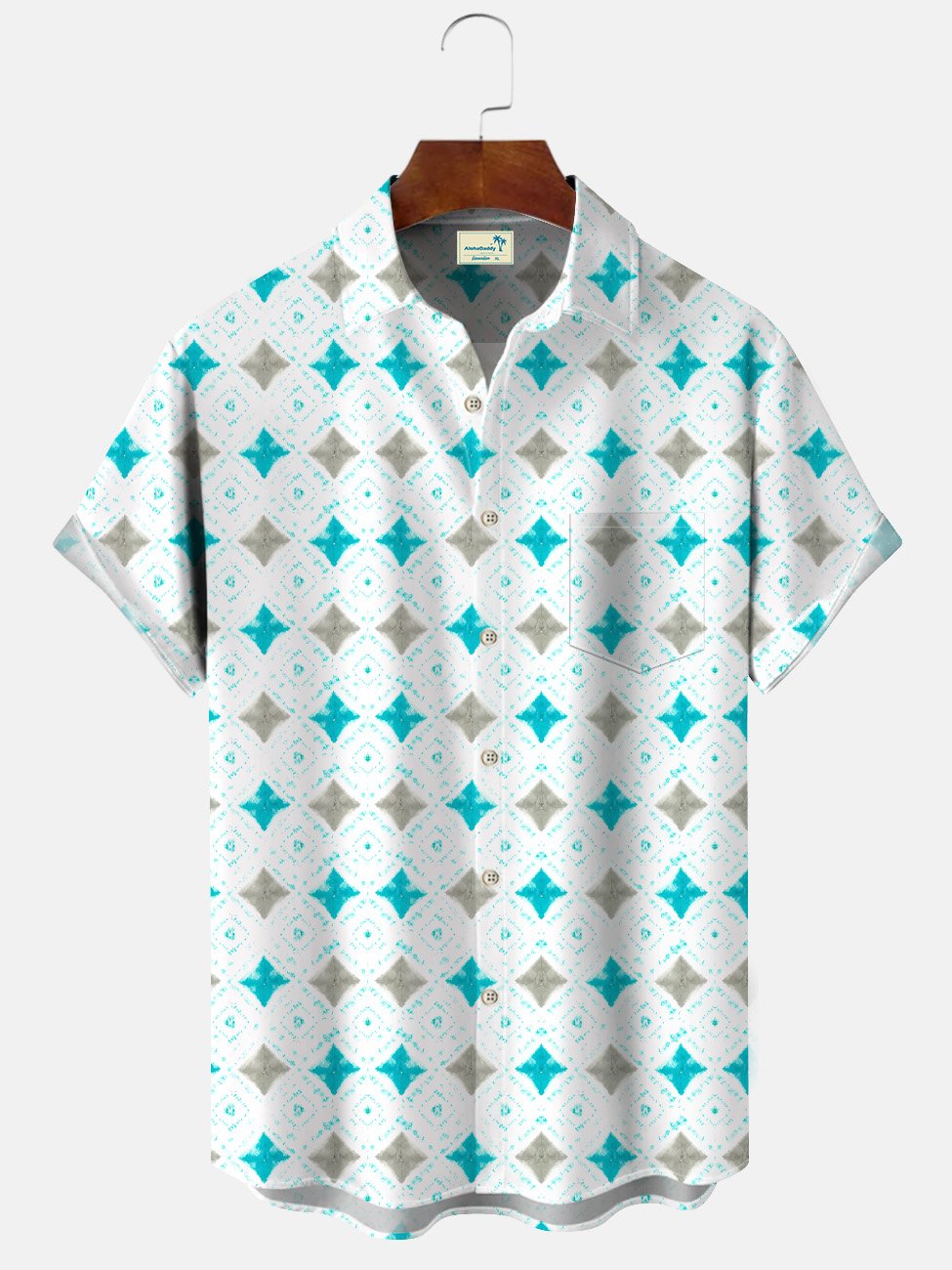 Camisa informal de manga corta con botones y bolsillo con estampado geométrico de colores contrastantes de Alohadaddy