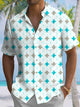 Camisa informal de manga corta con botones y bolsillo con estampado geométrico de colores contrastantes de Alohadaddy