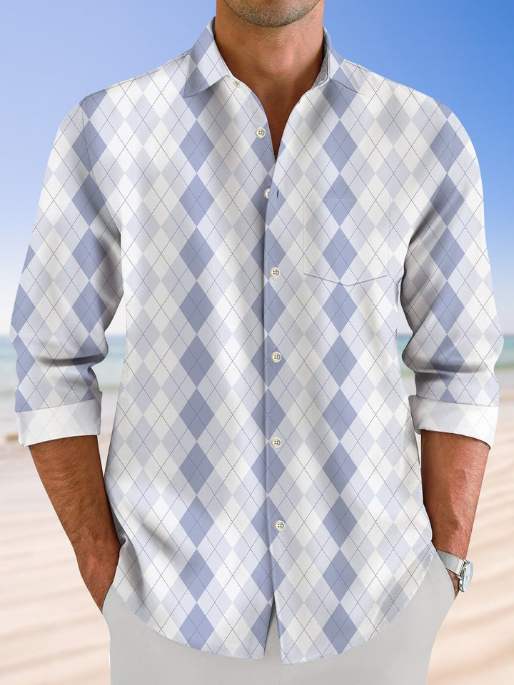 Alohadaddy Diamond Geometric Pattern Button Pocket Casual Long Sleeve Shirt