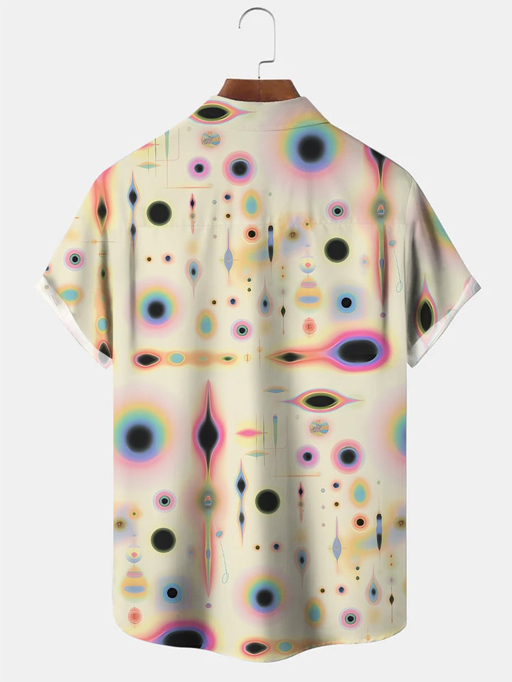 Alohadaddy Fluorescent 3D Geometric Pattern Button Pocket Casual Short Sleeve Shirt