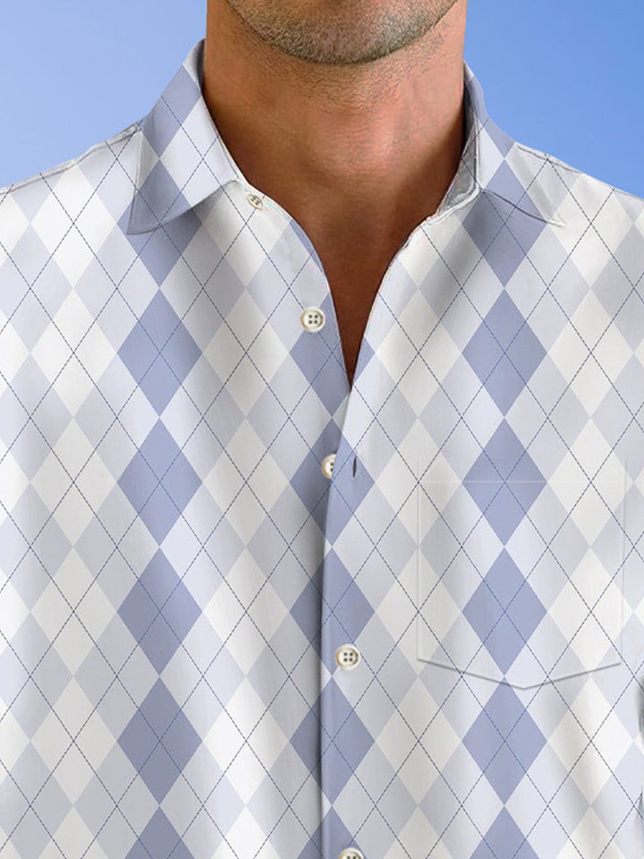 Alohadaddy Diamond Geometric Pattern Button Pocket Casual Long Sleeve Shirt