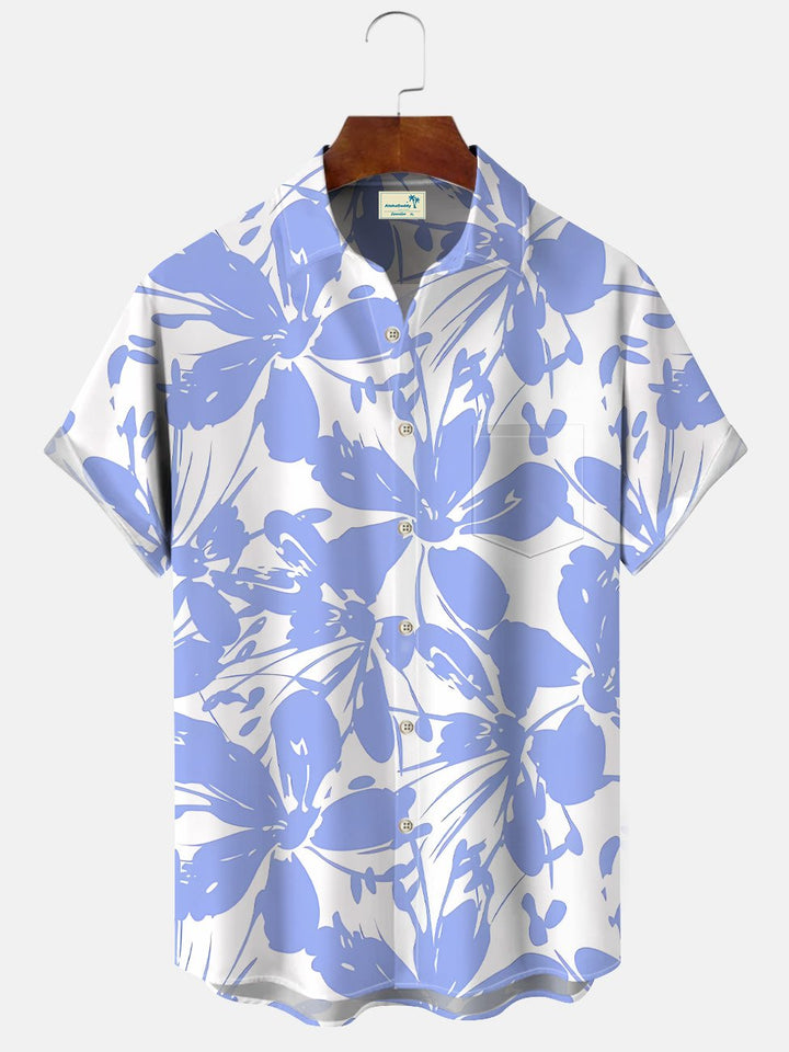 Alohadaddy Plant Leaves Beach Button Pocket Casual Short Sleeve Shirt