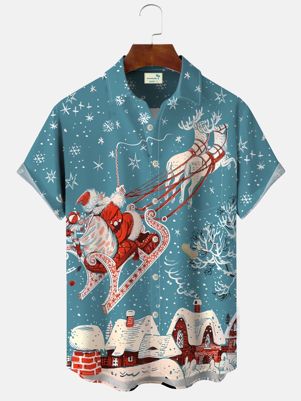 Chemise décontractée à manches courtes avec poche boutonnée et motif flocon de neige de Noël Alohadaddy
