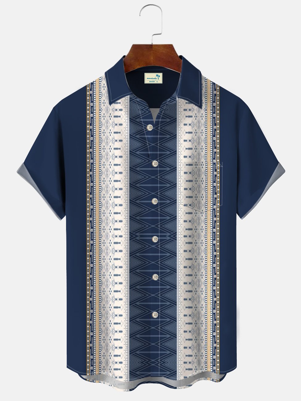 Camisa informal de manga corta para ir a jugar a los bolos, estilo años 50, con bolsillos abotonados y estampado geométrico étnico de Alohadaddy