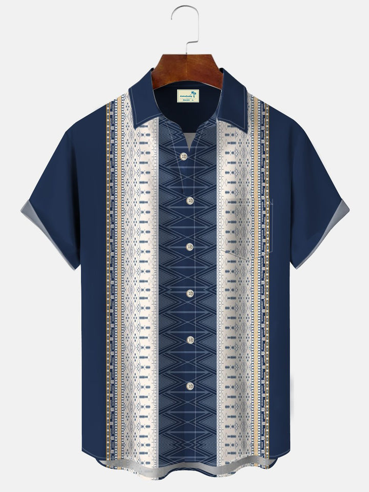Camisa informal de manga corta para ir a jugar a los bolos, estilo años 50, con bolsillos abotonados y estampado geométrico étnico de Alohadaddy