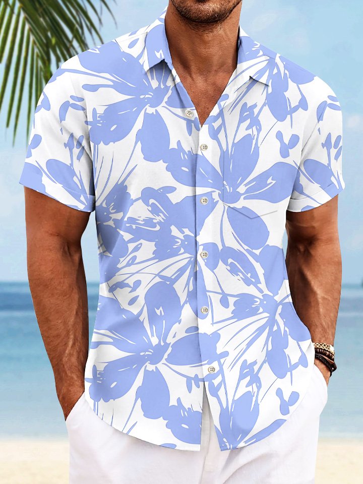 Alohadaddy Plant Leaves Beach Button Pocket Casual Short Sleeve Shirt