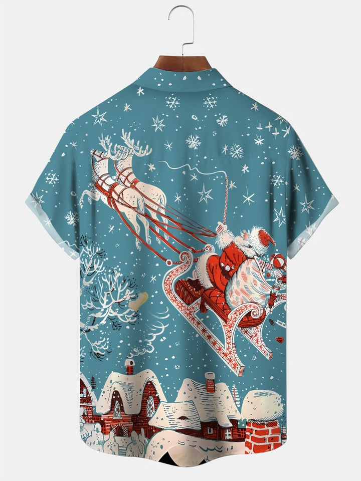 Chemise décontractée à manches courtes avec poche boutonnée et motif flocon de neige de Noël Alohadaddy
