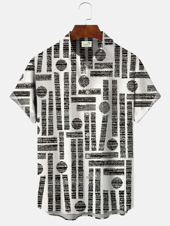 Alohadaddy Retro Geometric Pattern Button Pocket Casual Short Sleeve Shirt