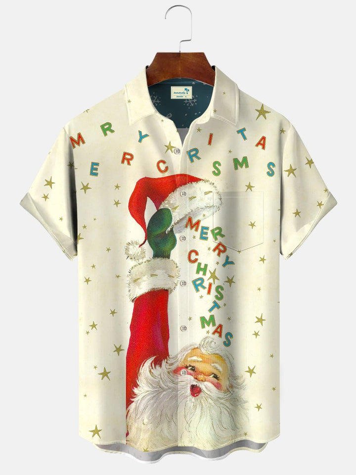 Alohadaddy Christmas Holiday Button Pocket Casual Short Sleeve Shirt