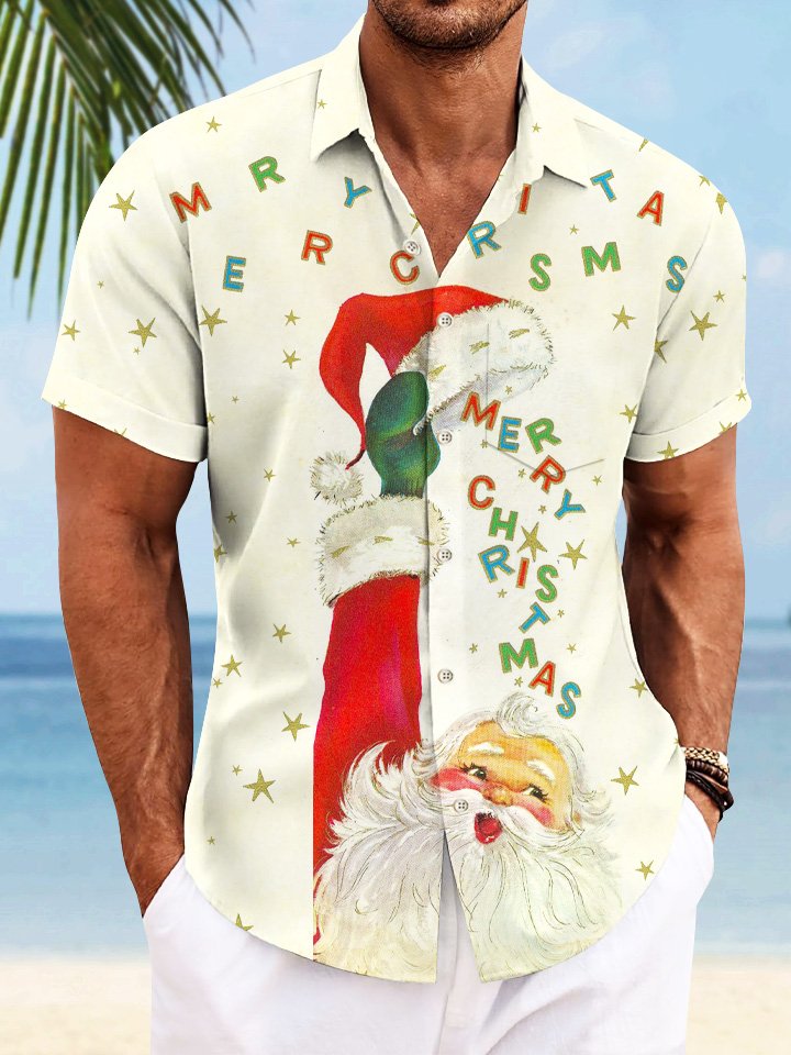 Alohadaddy Christmas Holiday Button Pocket Casual Short Sleeve Shirt
