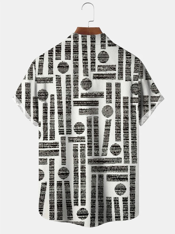 Alohadaddy Retro Geometric Pattern Button Pocket Casual Short Sleeve Shirt