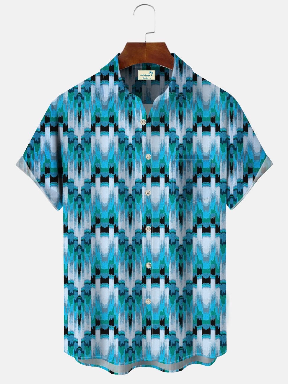 Chemise décontractée à manches courtes avec poches à boutons et rayures géométriques Alohadaddy