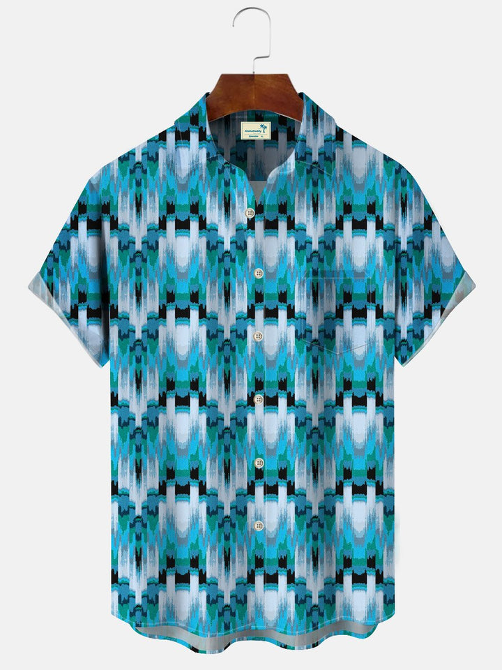 Chemise décontractée à manches courtes avec poches à boutons et rayures géométriques Alohadaddy