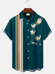 Alohadaddy Stripes Christmas Elk Button Pocket Casual 50S Bowling Commuter Short Sleeve Shirt