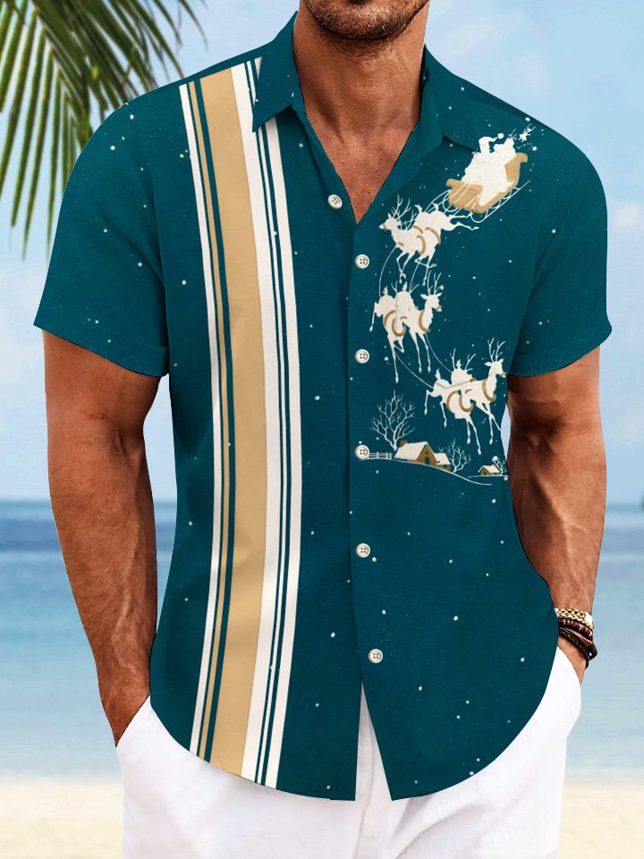 Chemise à manches courtes décontractée à rayures et à boutons avec motif d&
