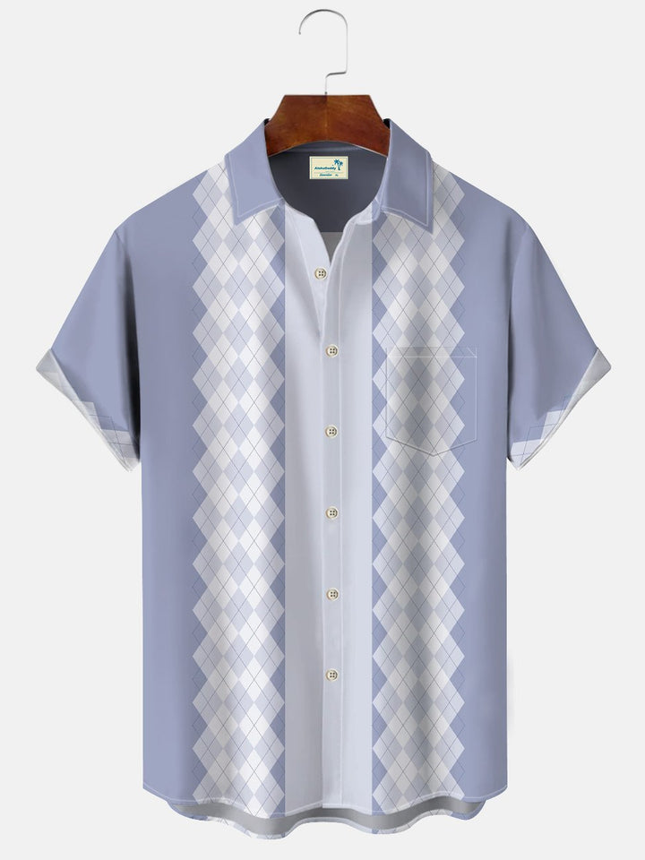 Chemise à manches courtes décontractée à boutons et poches à motif géométrique en losanges Alohadaddy des années 50 pour le bowling