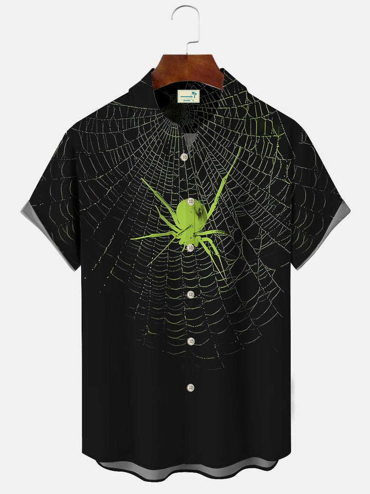 Alohadaddy Halloween Spider Pocket Button Casual Short Sleeve Shirt