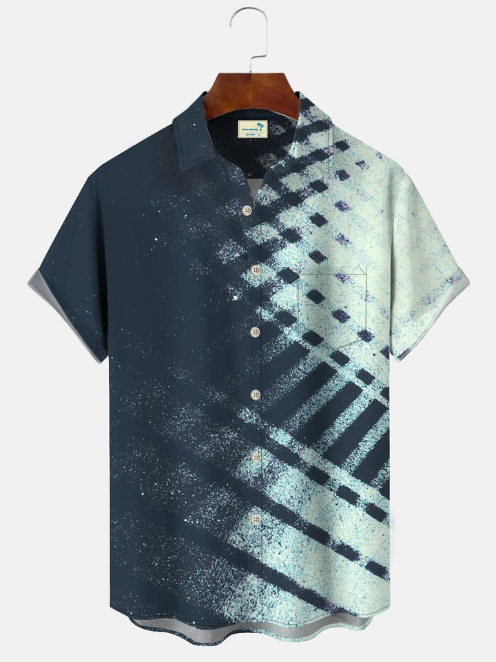 Alohadaddy Geometric Pattern Pixel Pocket Button Casual Short Sleeve Shirt