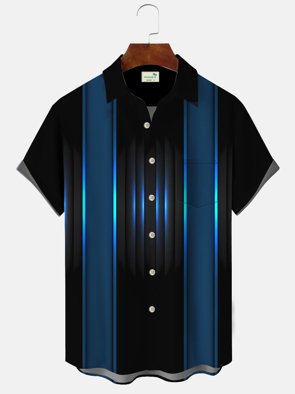 Alohadaddy stripes geometric fluorescent gradient pockets buttons casual 50S bowling commuting short sleeve shirt