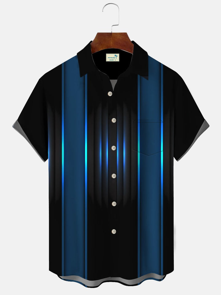 Alohadaddy stripes geometric fluorescent gradient pockets buttons casual 50S bowling commuting short sleeve shirt