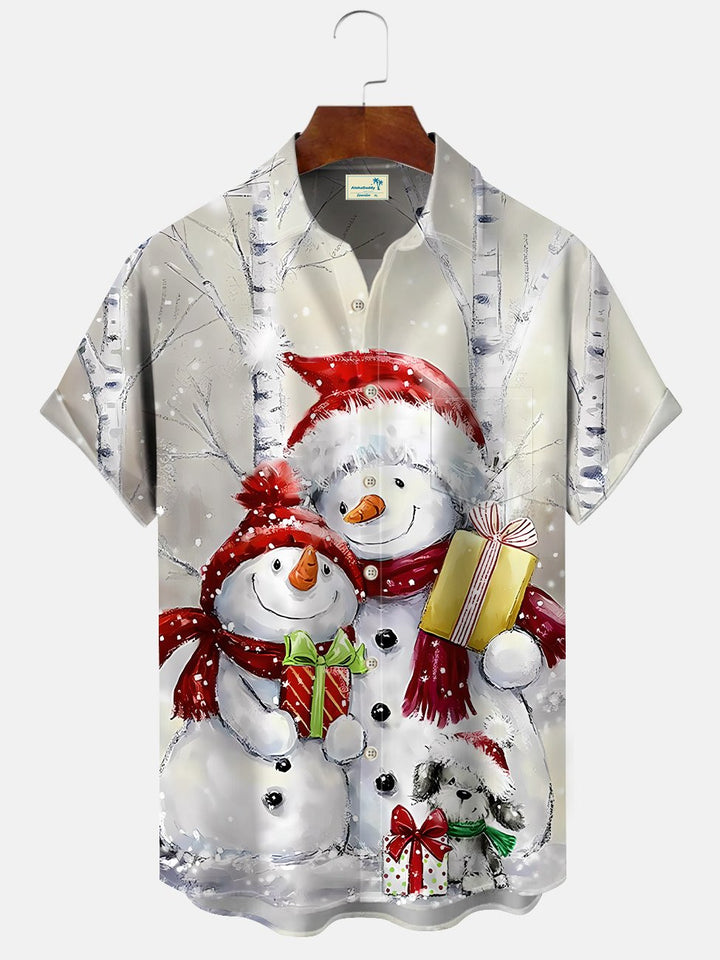 Chemise décontractée à manches courtes avec poche boutonnée et bonhomme de neige de Noël Alohadaddy