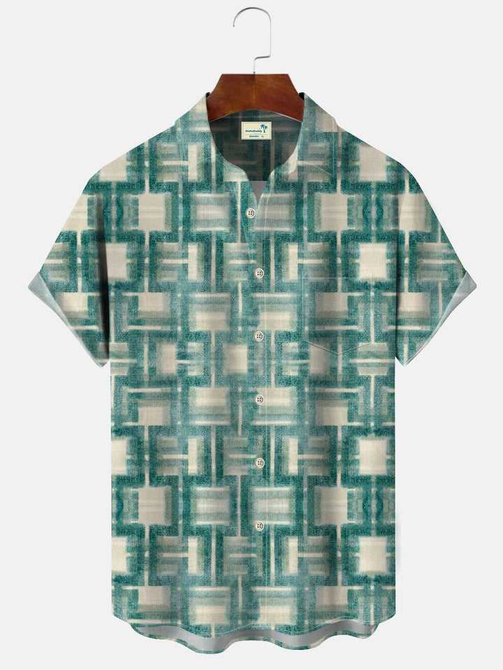 Alohadaddy Retro Plaid Button Pocket Casual Short Sleeve Shirt