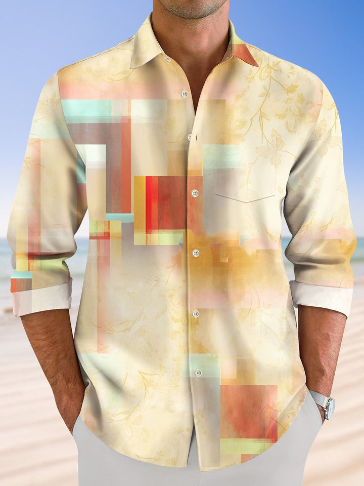 Alohadaddy Retro Plaid Leaf Button Pocket Casual Long Sleeve Shirt