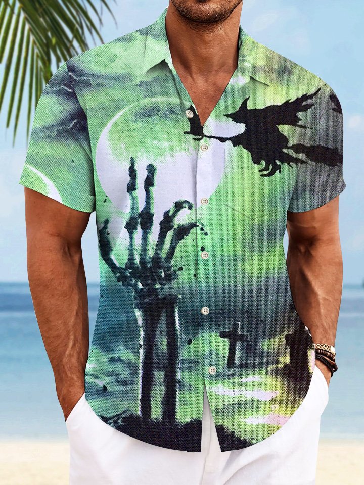 Chemise décontractée à manches courtes avec poche et boutons en forme de crâne d&