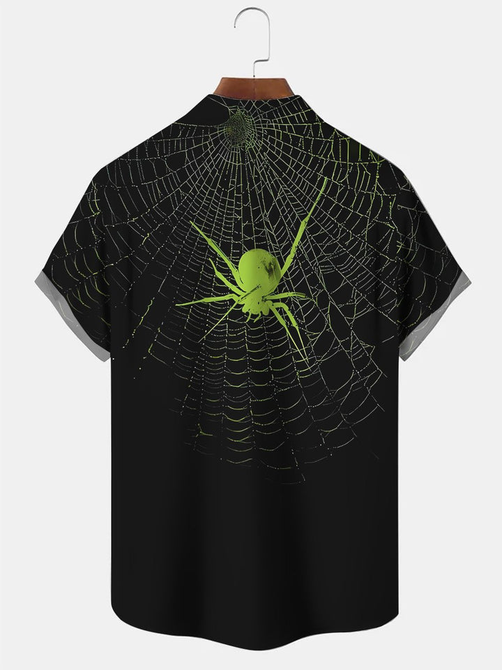 Alohadaddy Halloween Spider Pocket Button Casual Short Sleeve Shirt