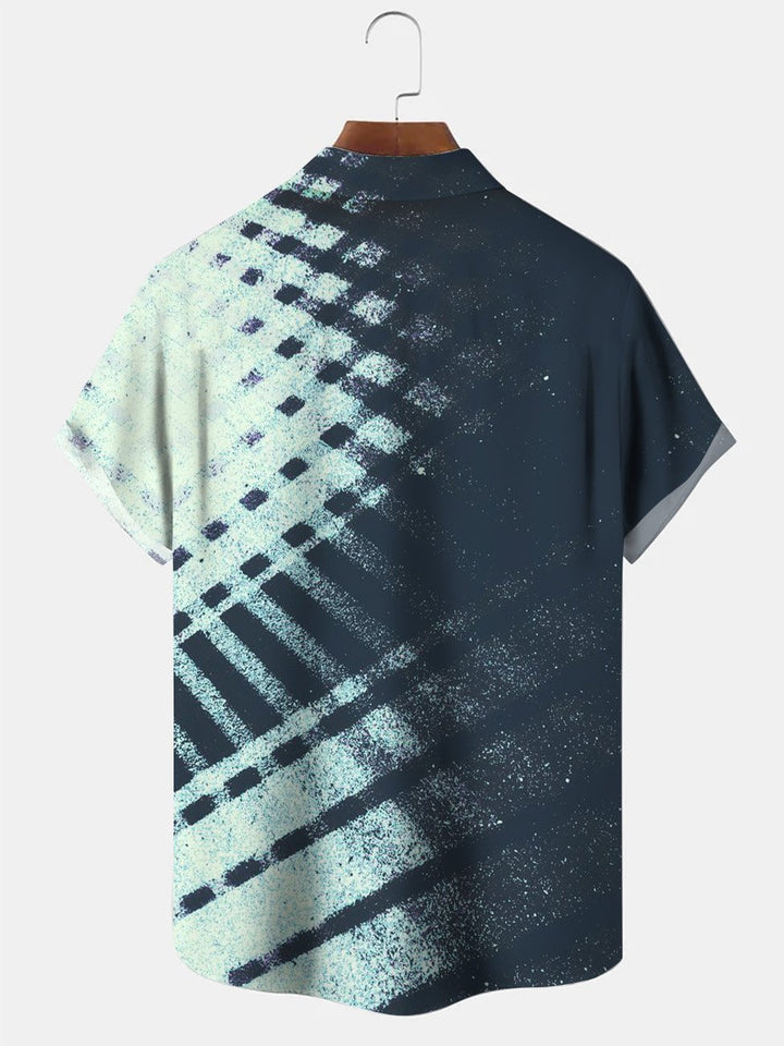 Alohadaddy Geometric Pattern Pixel Pocket Button Casual Short Sleeve Shirt