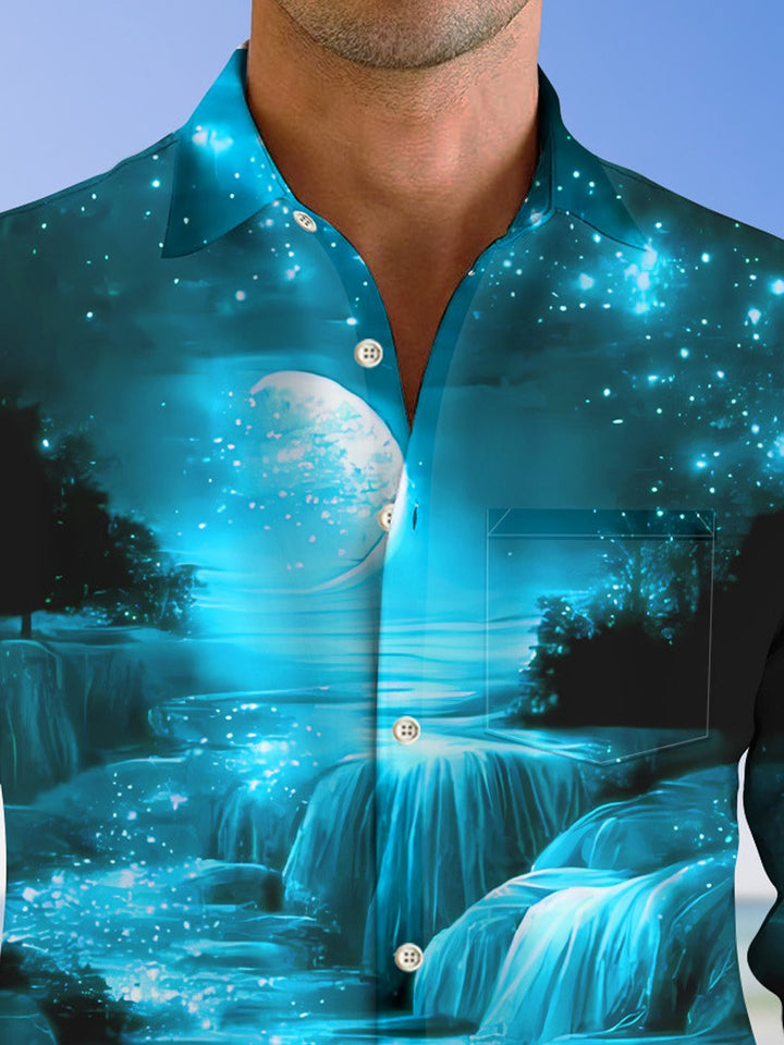 Alohadaddy Sky Aurora Starry Sky Button Pocket Casual Long Sleeve Shirt