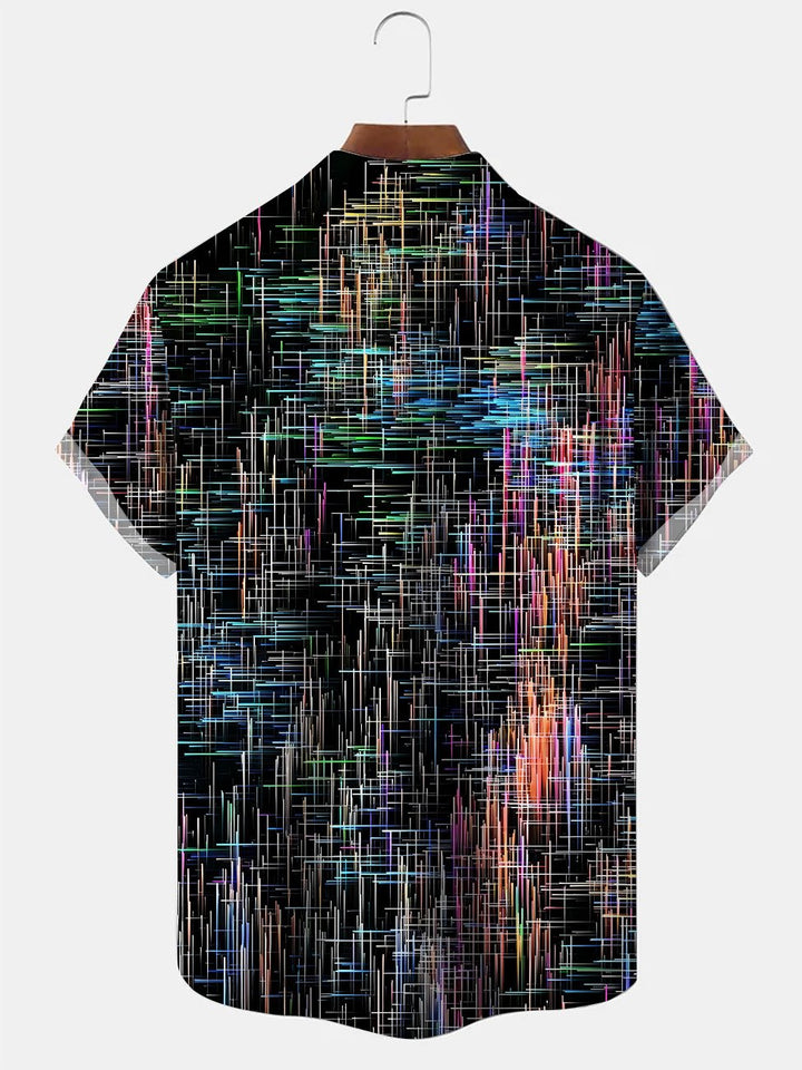Camisa informal de manga corta con bolsillos y botones con líneas fluorescentes de Alohadaddy