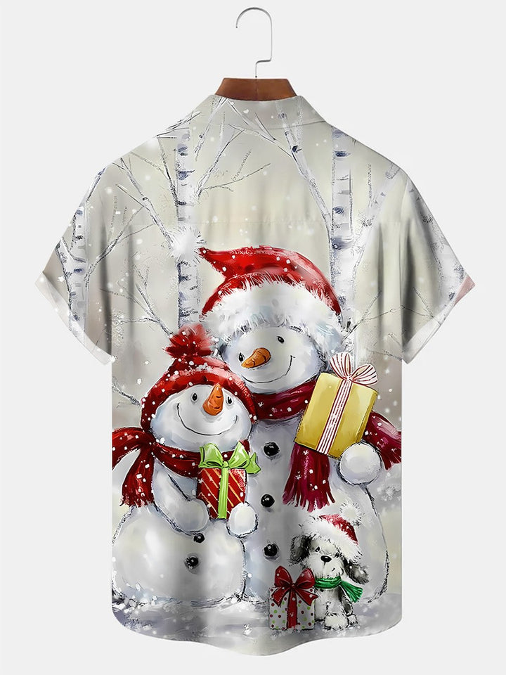 Chemise décontractée à manches courtes avec poche boutonnée et bonhomme de neige de Noël Alohadaddy