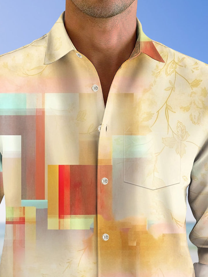 Alohadaddy Retro Plaid Leaf Button Pocket Casual Long Sleeve Shirt