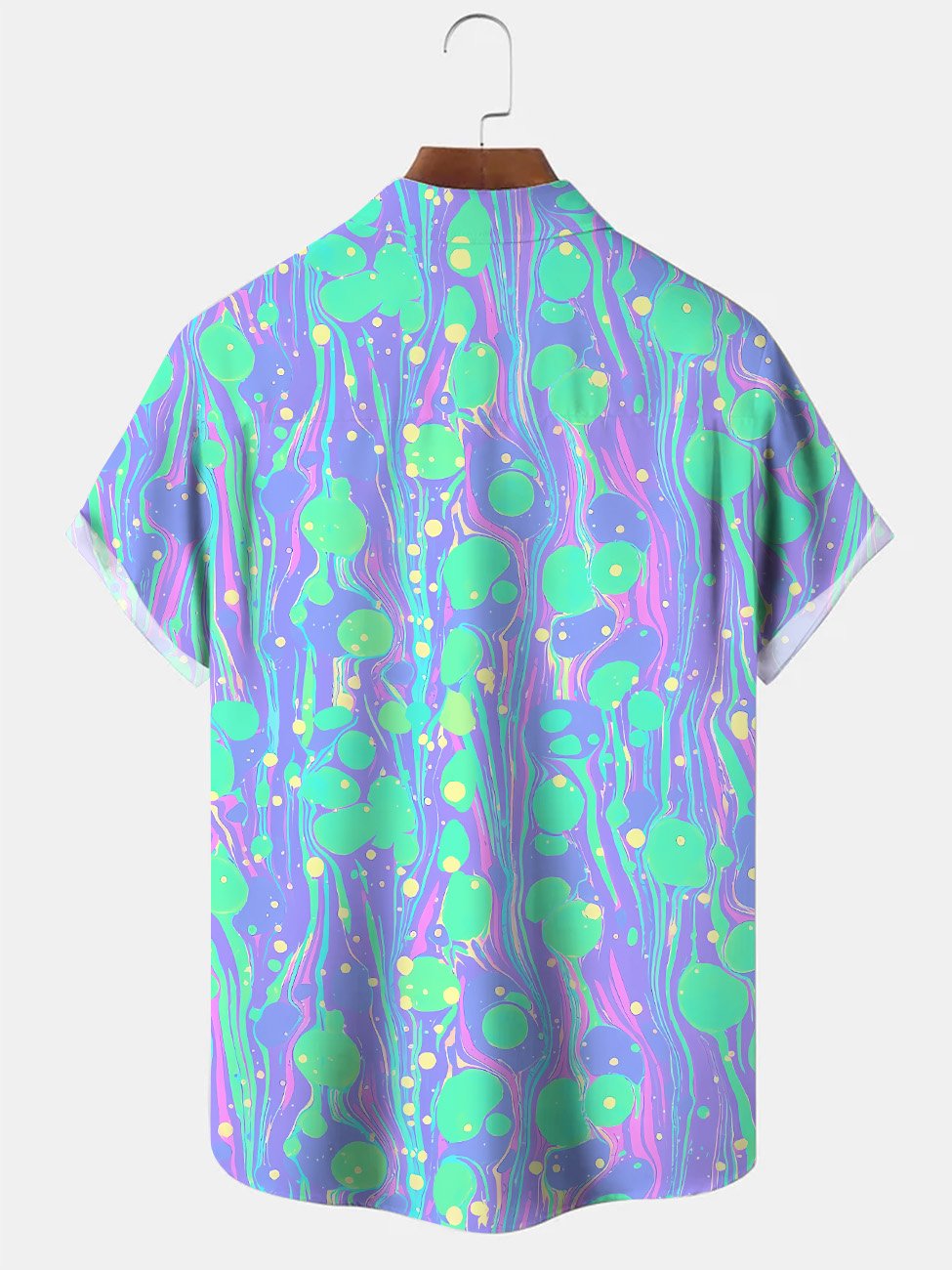 Alohadaddy Geometric Lines Polka Dots 3D Fluorescent Color Pockets Buttons Casual Short Sleeve Shirt