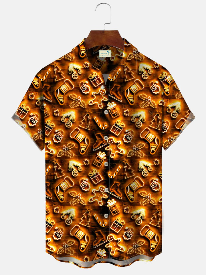 Alohadaddy Christmas Lights Button Pocket Casual Short Sleeve Shirt