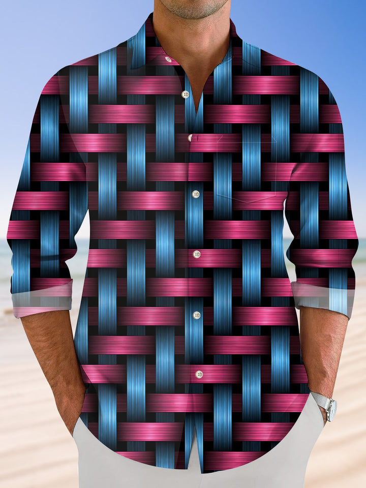 Alohadaddy Geometric Cross 3D Pocket Button Casual Long Sleeve Shirt